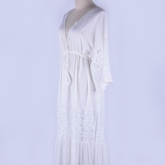 New Boho White Lace Maxi Beach Dress Cover-Up - Picture 4 of 8